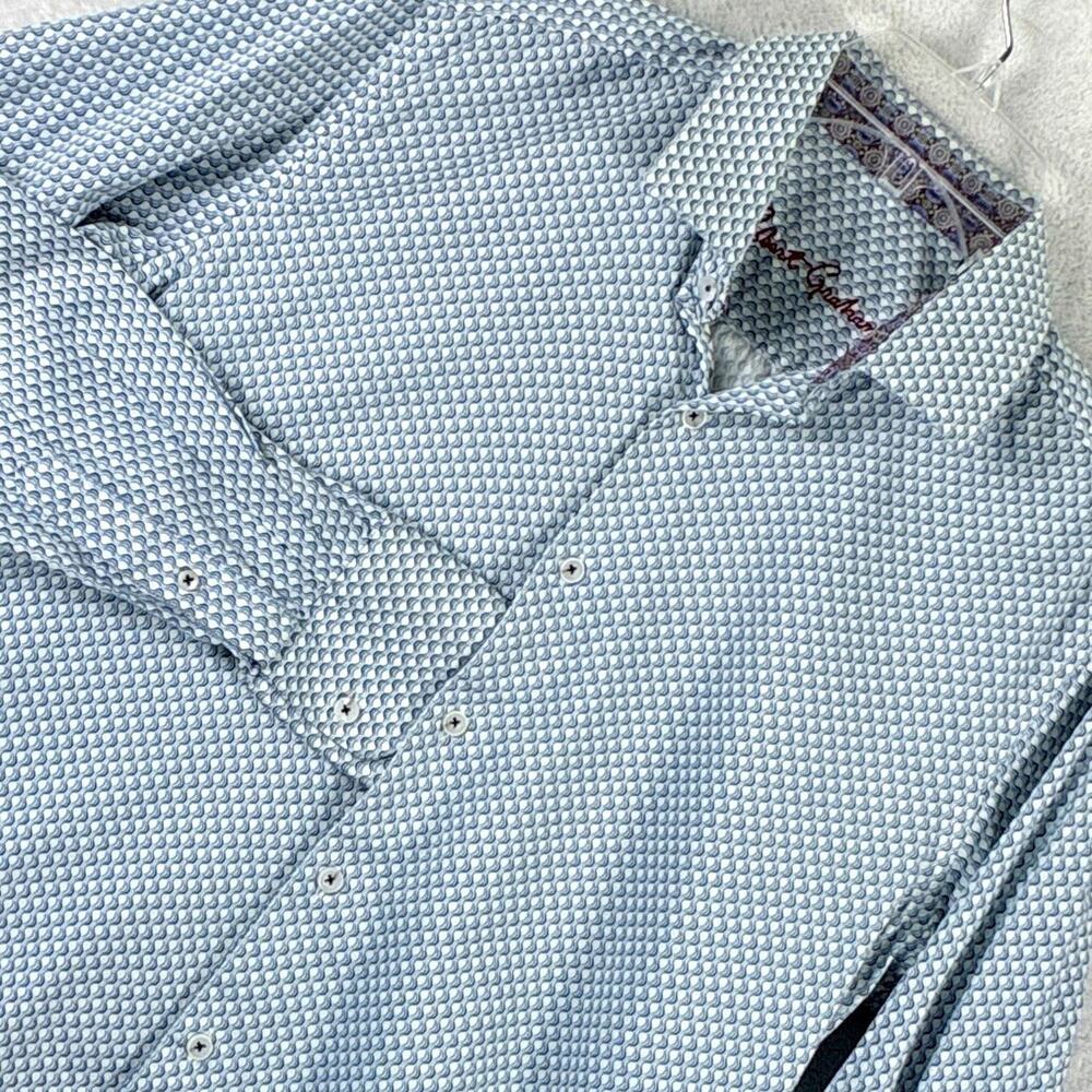 Robert Graham Shirt Mens S White Blue Geometric AOP Clubwear Going Out Y2K